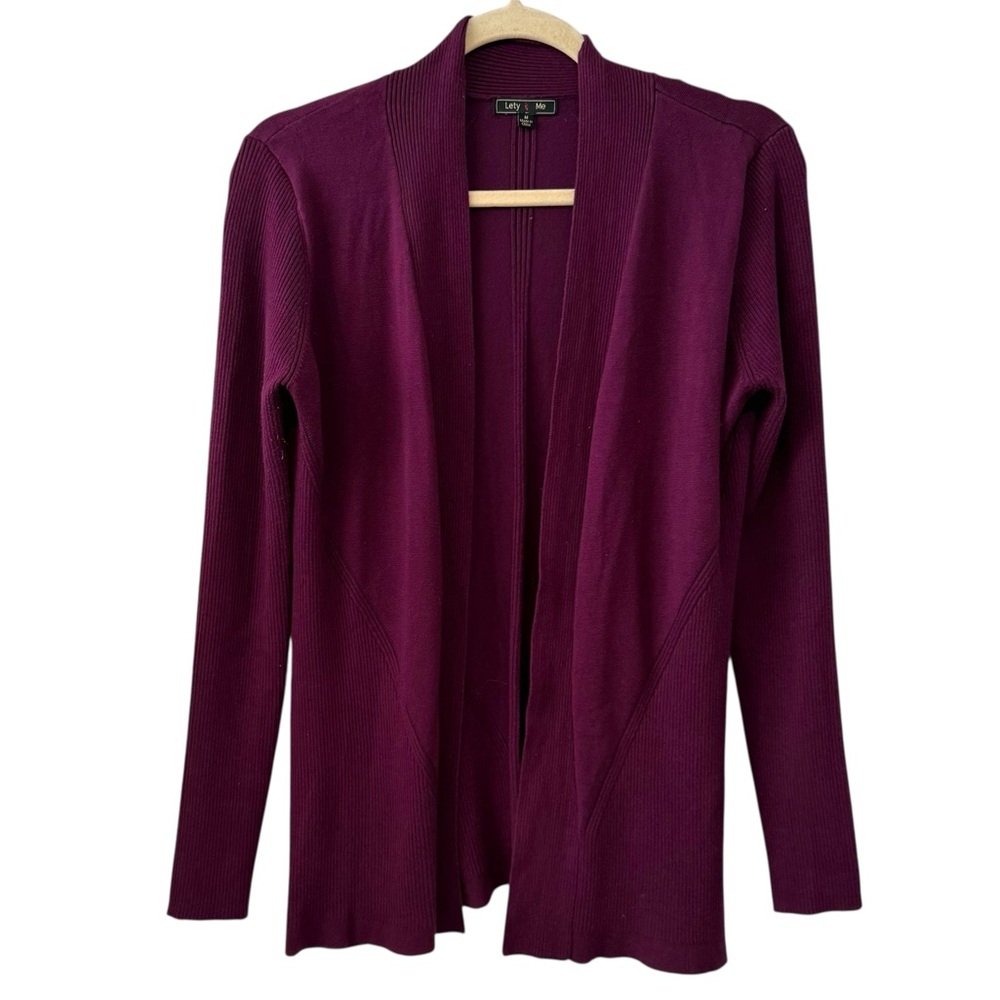 Lety & Me Medium Burgundy Open Front Cardigan Sweater Long Sleeve Lightweight